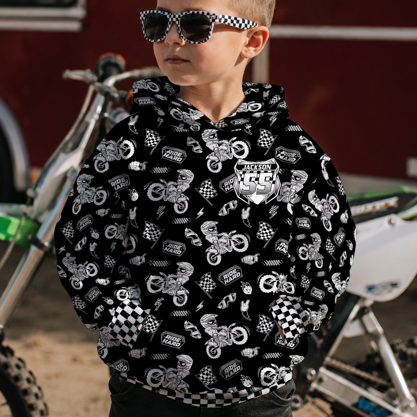 Kids Ride Hard Dirt Bike Cotton Hoodie Personalized