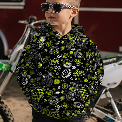 Kids Neon Green Dirt Bike Cotton Hoodie Personalized