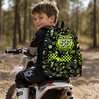 Personalized Team Green Dirt Bike Backpack – Custom Name & Race Number