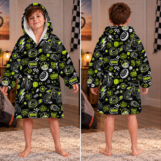 Team Green Dirt Bike Kids Snug Hoodie-Fleece