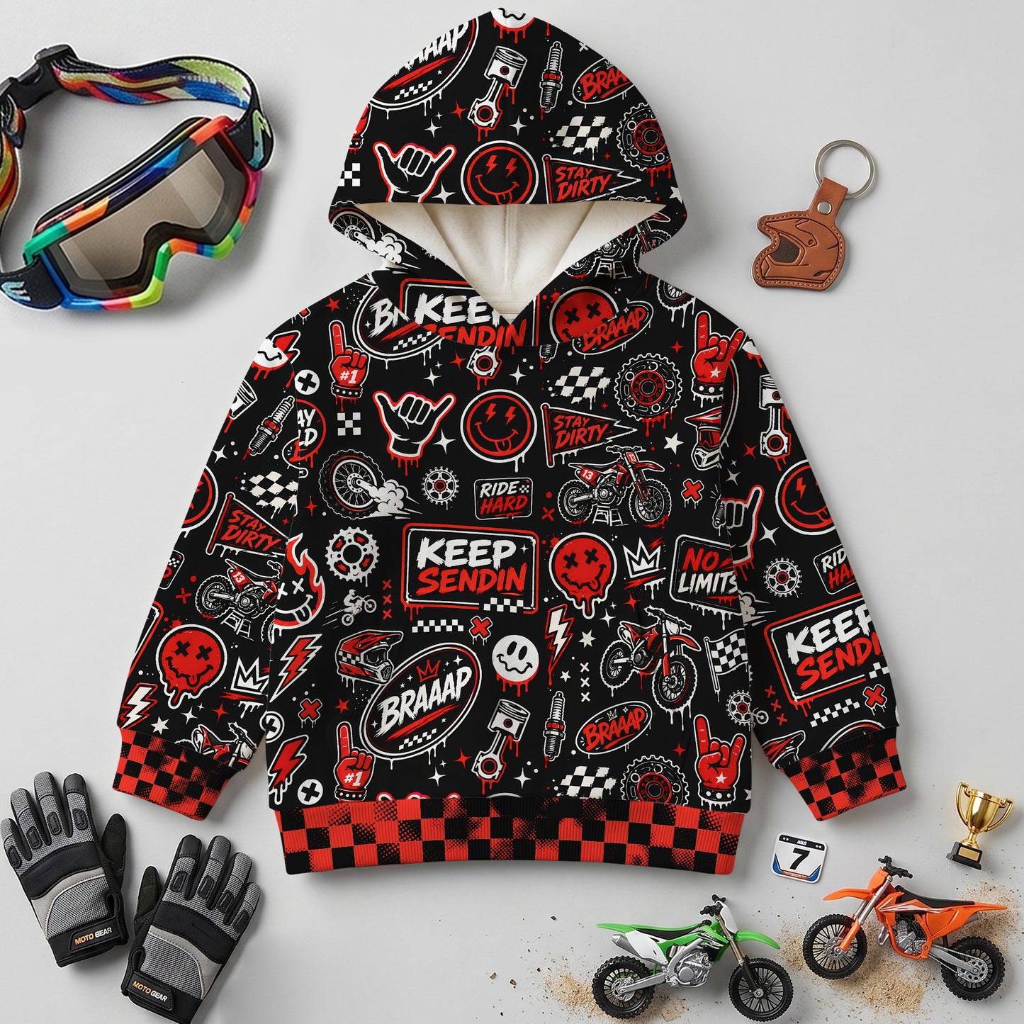 Kids Team Red Dirt Bike Cotton Hoodie Personalized