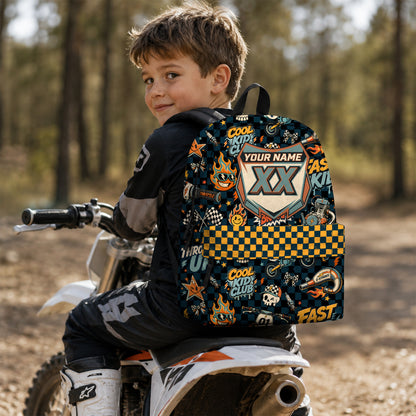 Personalized Vintage Dirt Bike Backpack – Custom Name & Race Number