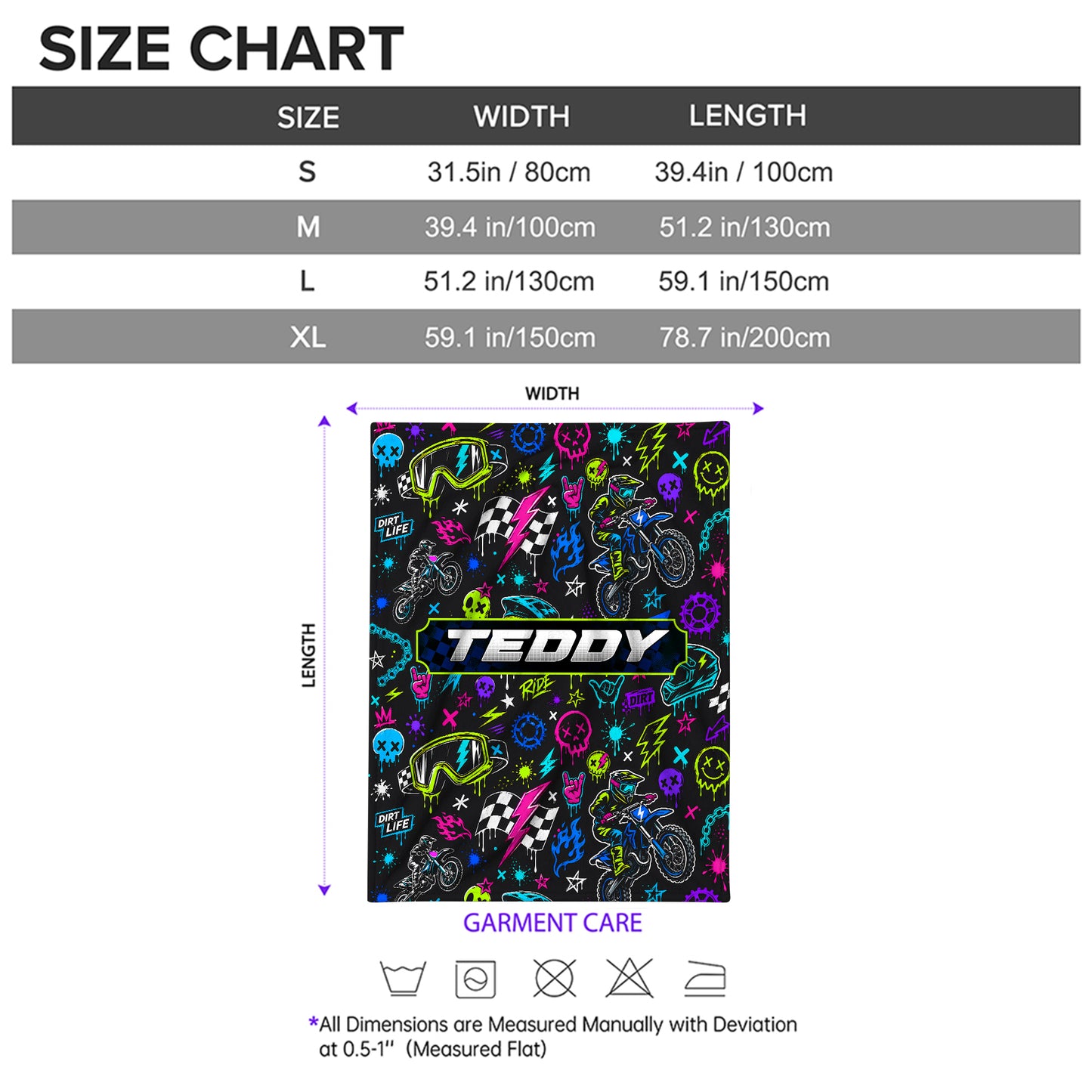 Personalized Graphic Motocross Blanket for Kids, Custom Name & Race Number Dirt Bike Blanket, Motocross Racing Gift for Boys