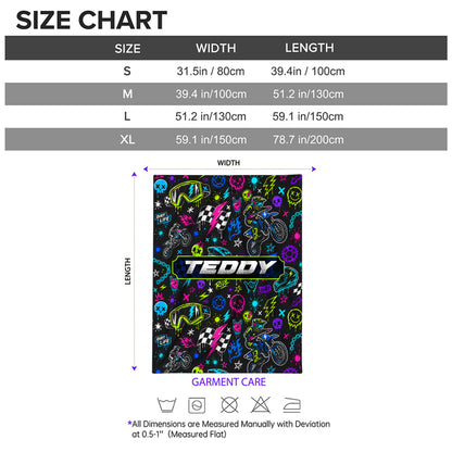 Personalized Graphic Motocross Blanket for Kids, Custom Name & Race Number Dirt Bike Blanket, Motocross Racing Gift for Boys