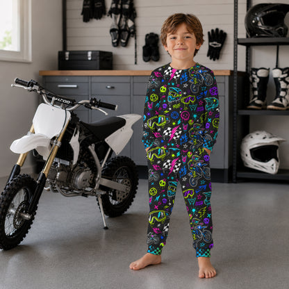 Personalized Team Neon Dirt Bike Pajamas – Custom Name Kids Motocross Pajama Set