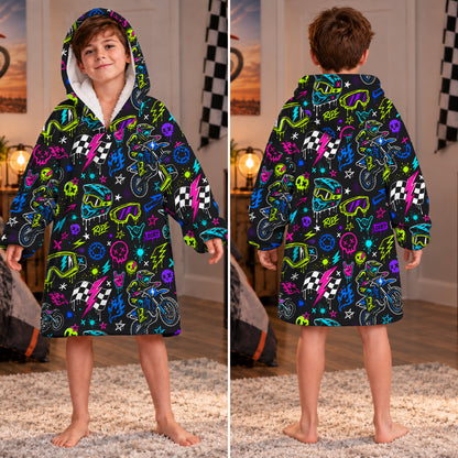 Neon Dirt Bike Kids Snug Hoodie-Fleece