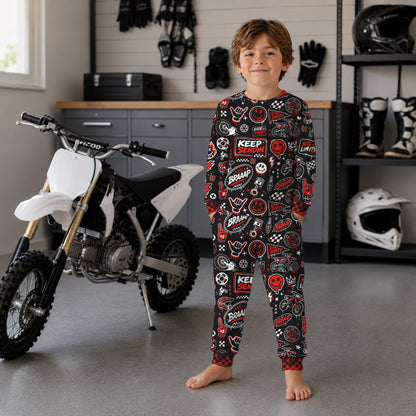 Personalized Team Red Dirt Bike Pajamas – Custom Name Kids Motocross Pajama Set