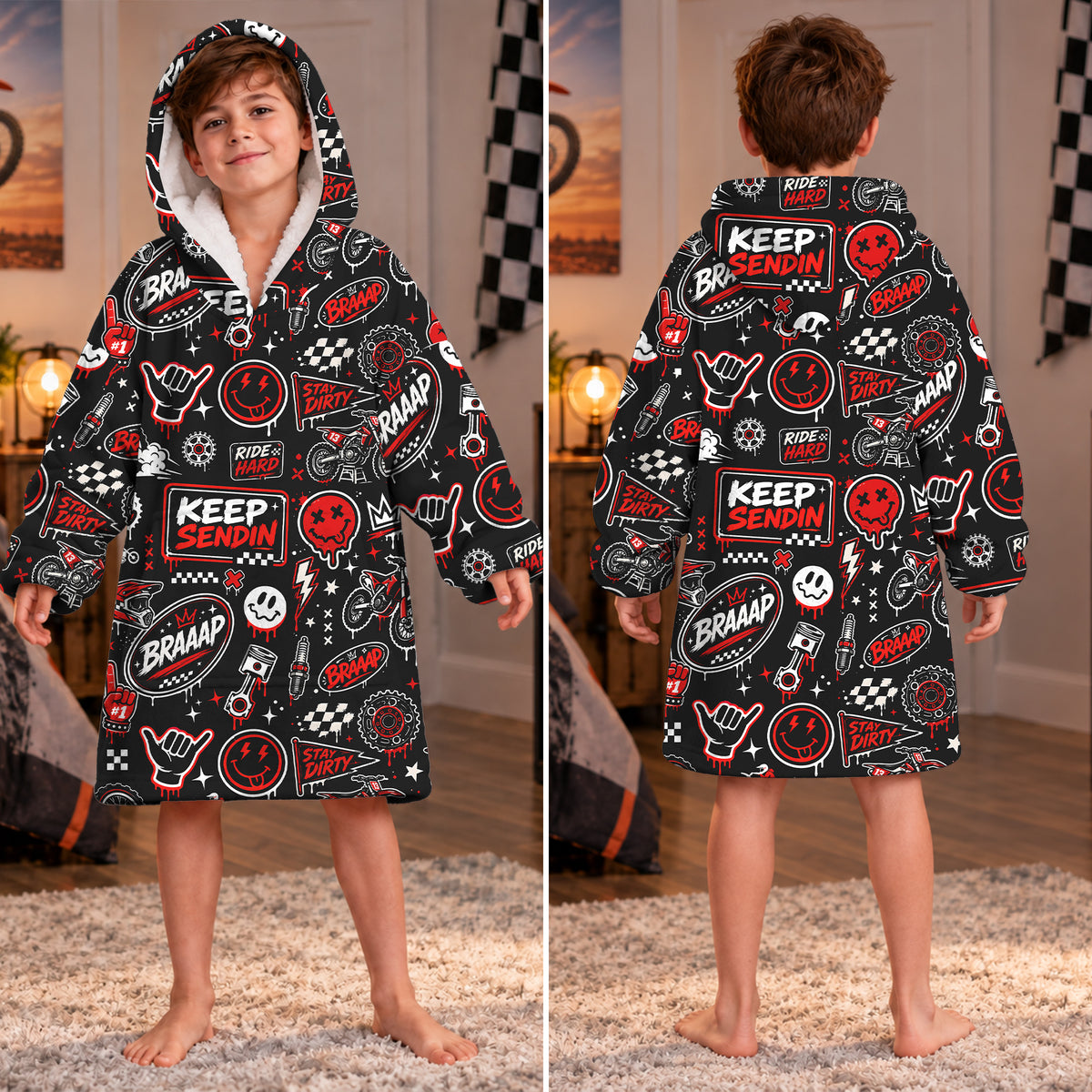 Red Team Dirt Bike Graphic Kids Snug Hoodie-Fleece