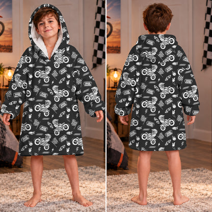 Dirt Bike Ride Hard Black and White Graphic Kids Snug Hoodie-Fleece