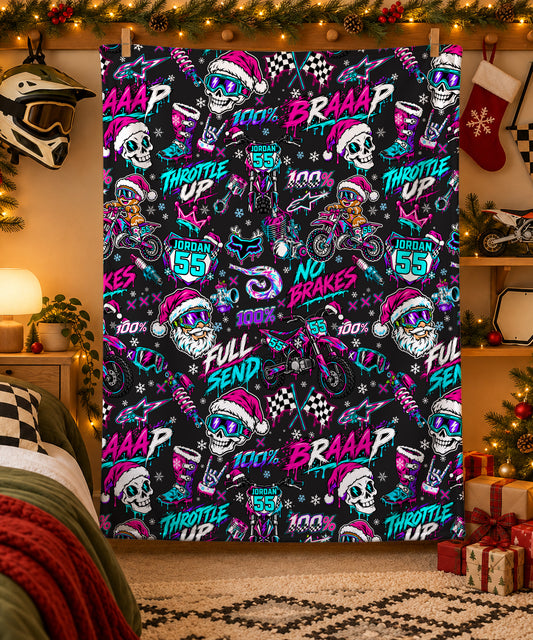 Personalized Neon Dirt Bike Christmas Sherpa Blanket