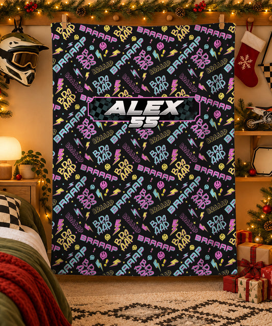 Personalized Neon Braaaap Graphic Dirt Bike Sherpa Blanket
