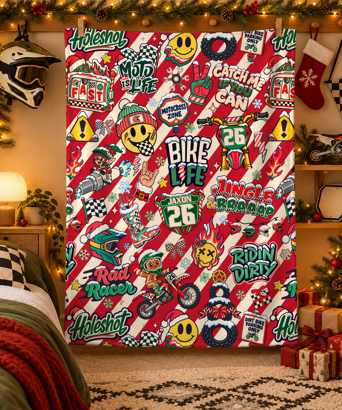 Personalized Vintage Dirt Bike Christmas Sherpa Blanket