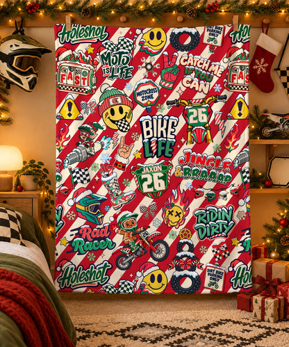 Personalized Vintage Dirt Bike Christmas Sherpa Blanket