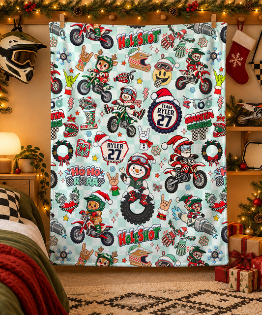 Personalized Vintage Dirt Bike Christmas Sherpa Blanket
