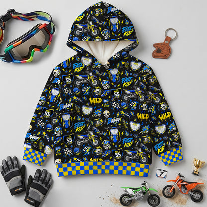 Kids Suzuki Yellow And Blue Dirt Bike Cotton Hoodie Personalized
