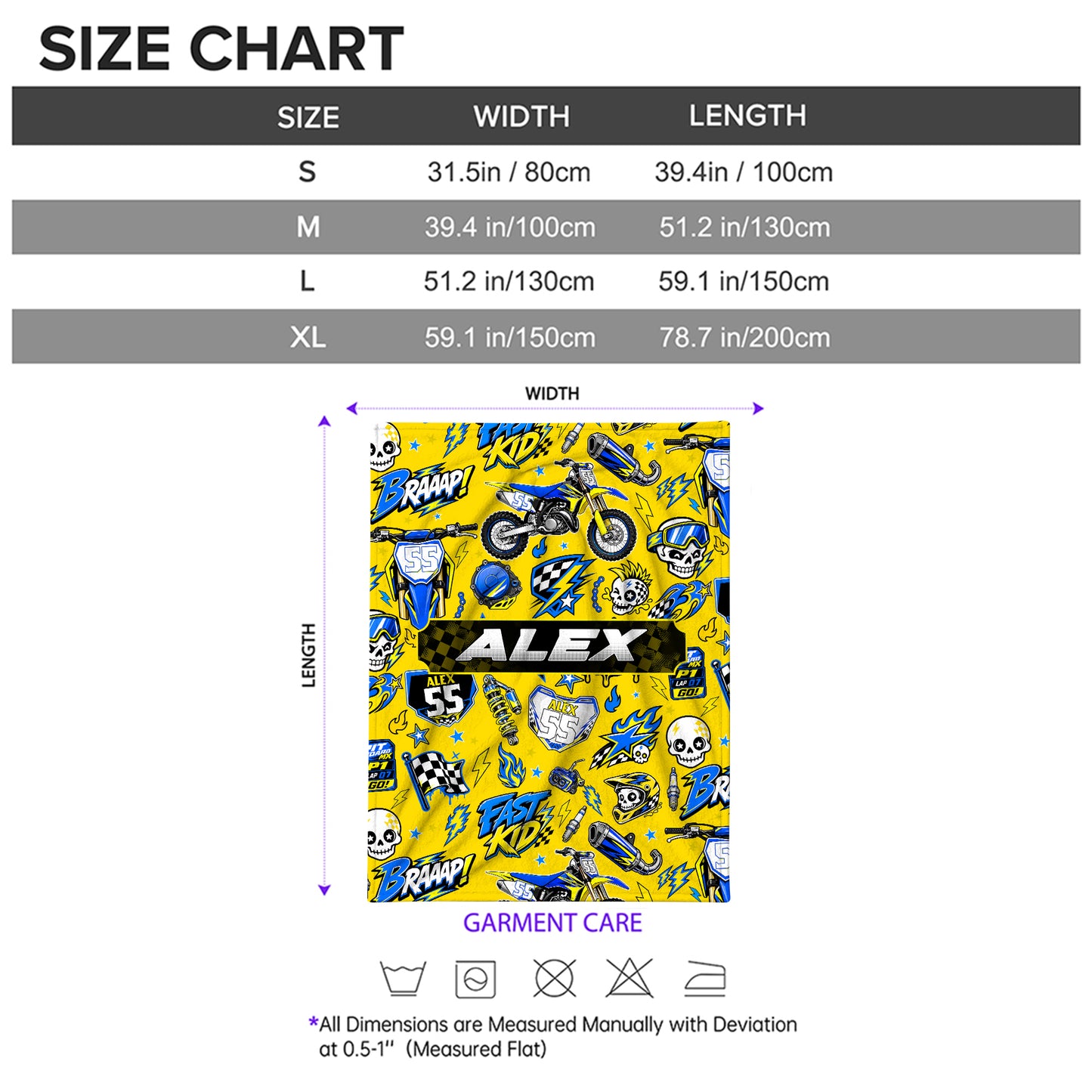 Personalized Graphic Motocross Blanket for Kids, Custom Name & Race Number Dirt Bike Blanket, Motocross Racing Gift for Boys