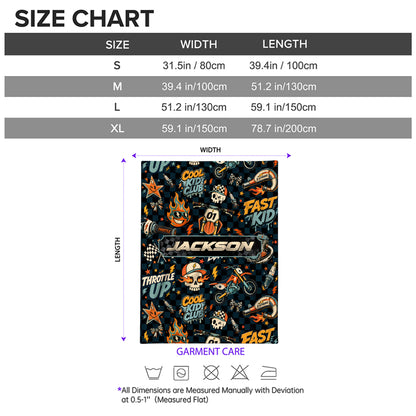 Personalized Graphic Motocross Blanket for Kids, Custom Name & Race Number Dirt Bike Blanket, Motocross Racing Gift for Boys