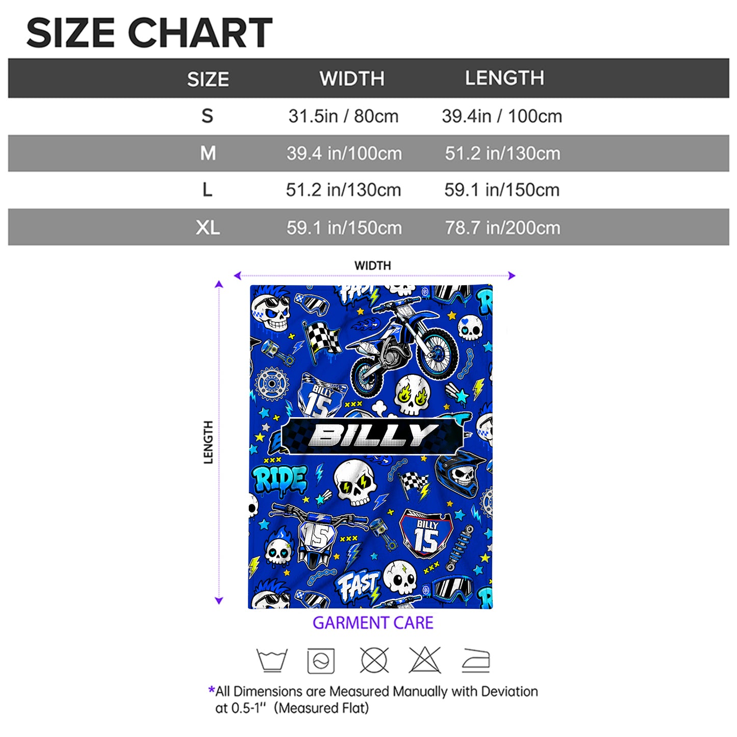 Personalized Graphic Motocross Blanket for Kids, Custom Name & Race Number Dirt Bike Blanket, Motocross Racing Gift for Boys