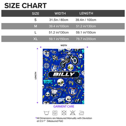 Personalized Graphic Motocross Blanket for Kids, Custom Name & Race Number Dirt Bike Blanket, Motocross Racing Gift for Boys