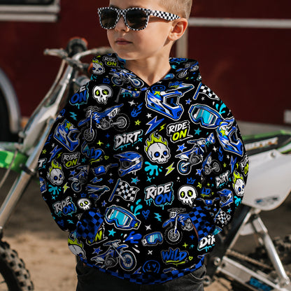 Kids Team Yamaha Blue Dirt Bike Cotton Hoodie Personalized