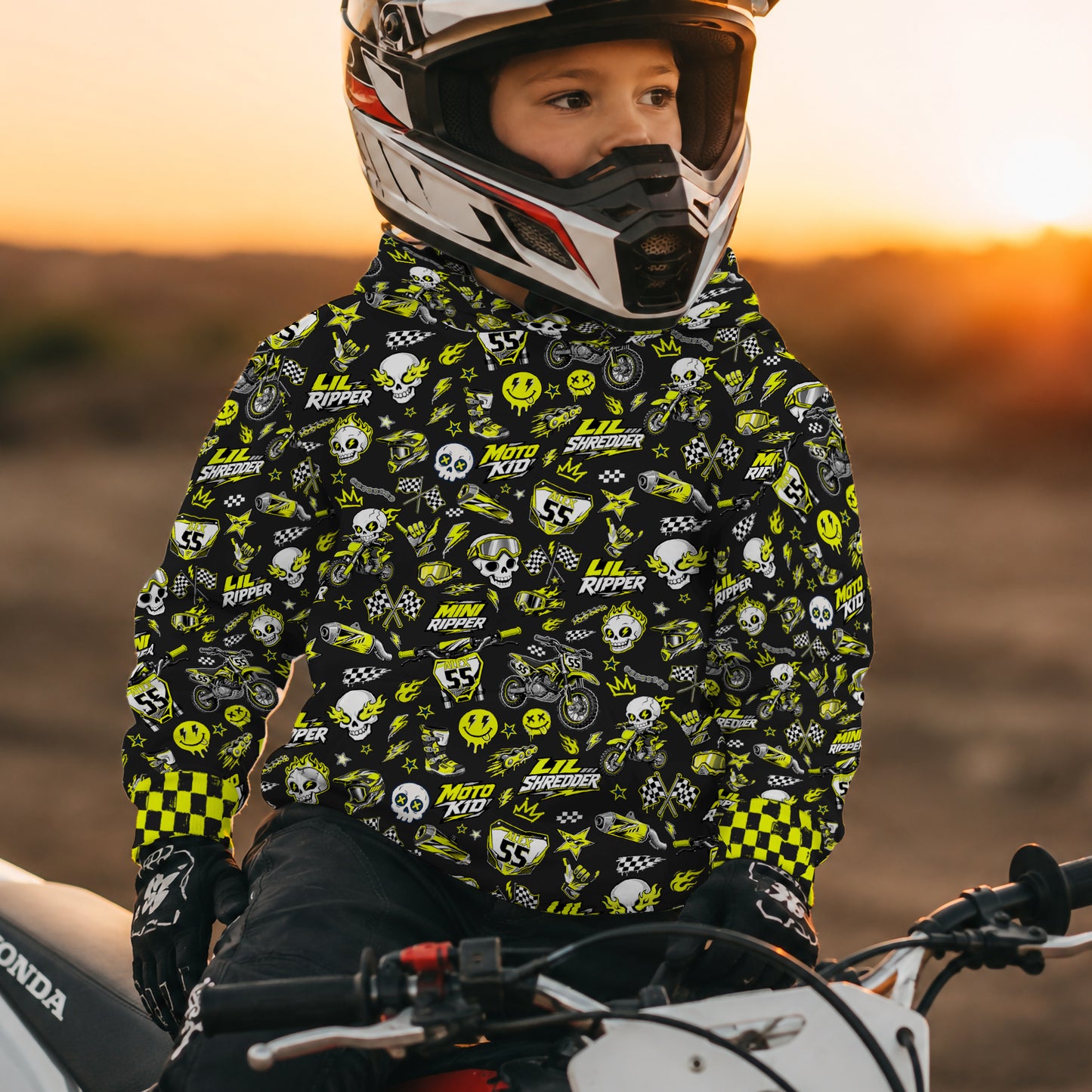 Kids Team Cobra Yellow Dirt Bike Cotton Hoodie Personalized