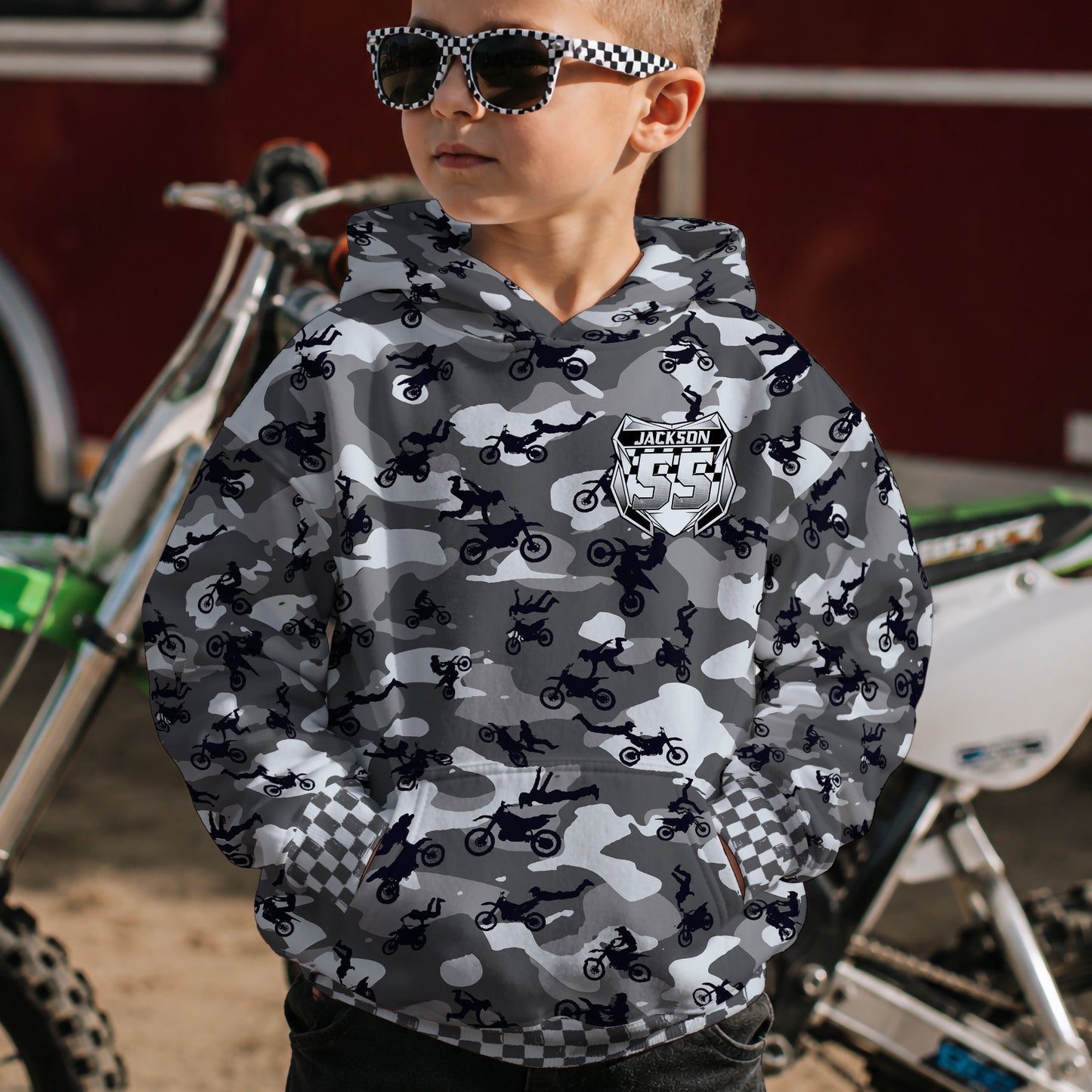Kids Camo Dirt Bike Hoodie – Personalized