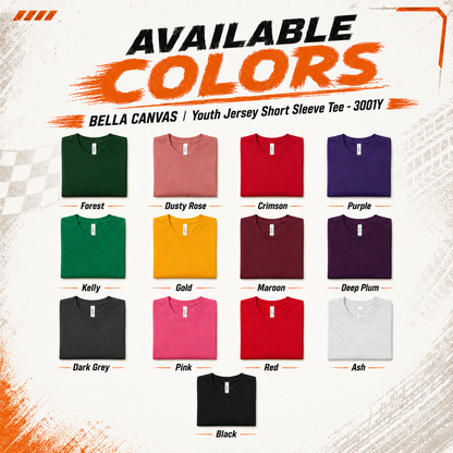 Available colors for the kids dirt bike t-shirt