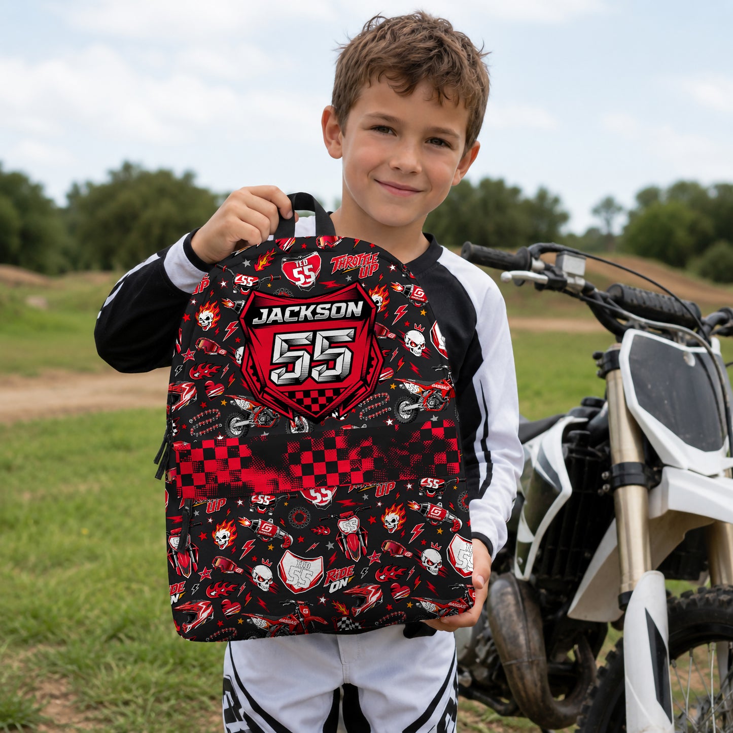 Personalized Gasgas Dirt Bike Backpack – Custom Name & Race Number
