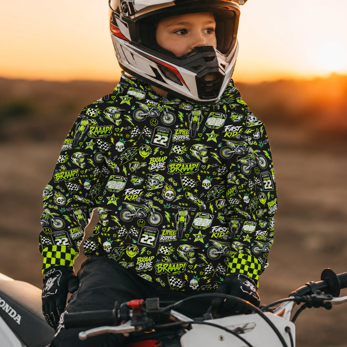 Kids Kawasaki Motocross Cotton Hoodie Personalized