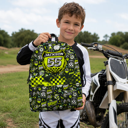 Personalized Kawasaki Dirt Bike Backpack – Custom Name & Race Number