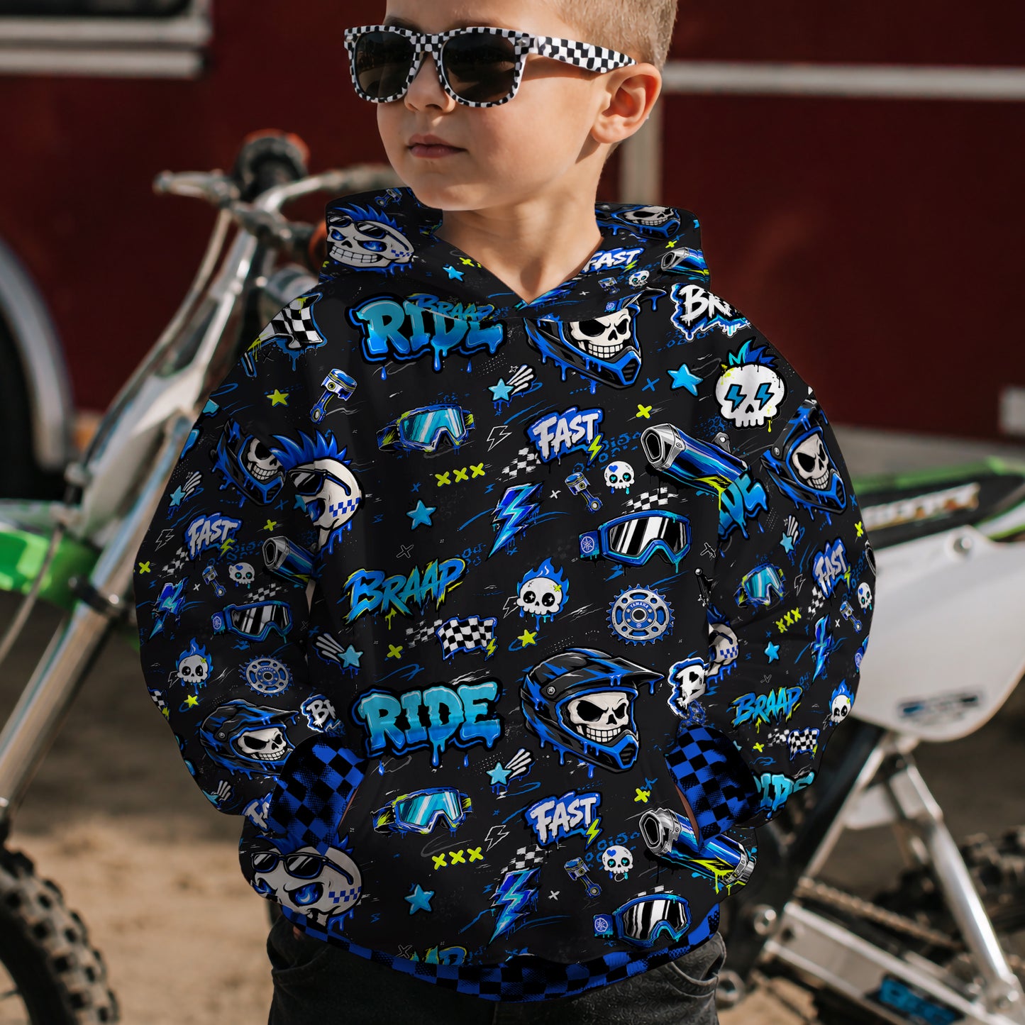 Kids Yamaha Blue Motocross Cotton Hoodie Personalized