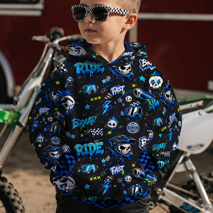 Kids Yamaha Blue Motocross Cotton Hoodie Personalized