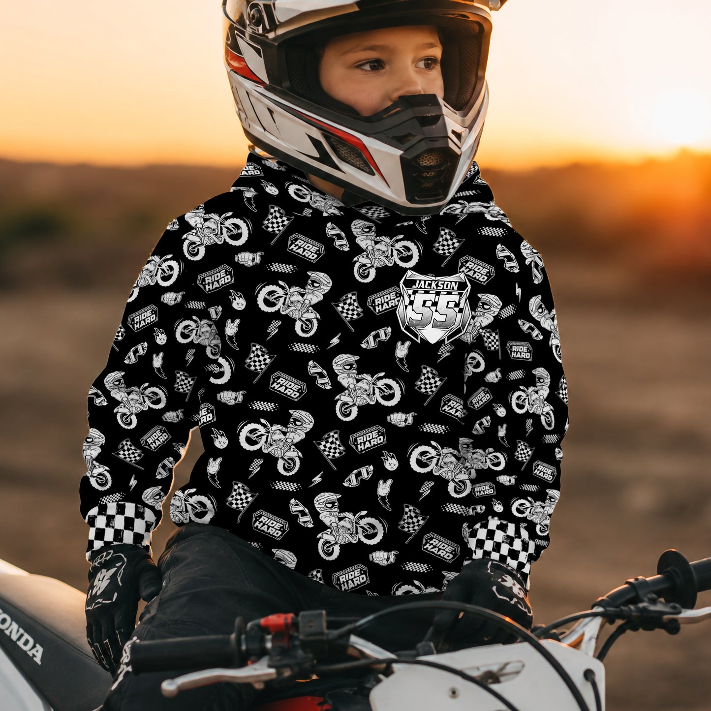 Kids Ride Hard Dirt Bike Cotton Hoodie Personalized