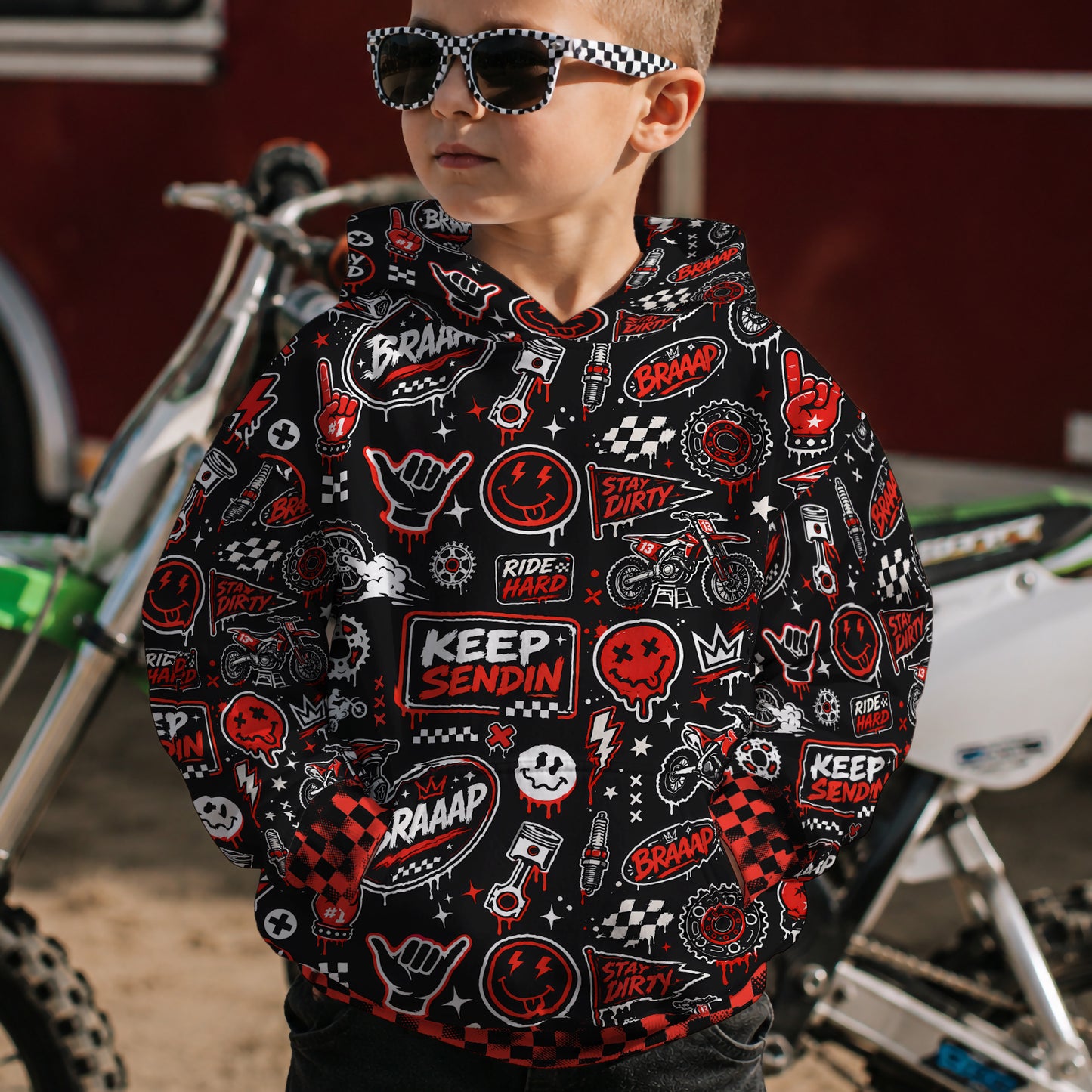 Kids Team Red Dirt Bike Cotton Hoodie Personalized