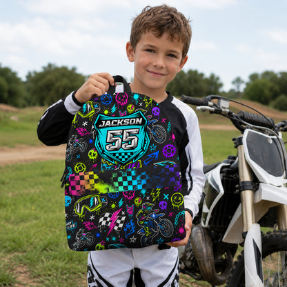 Personalized Team Neon Dirt Bike Backpack – Custom Name & Race Number