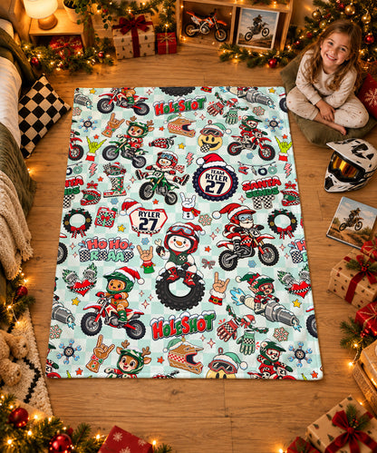 Personalized Vintage Dirt Bike Christmas Sherpa Blanket