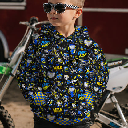 Kids Suzuki Yellow And Blue Dirt Bike Cotton Hoodie Personalized