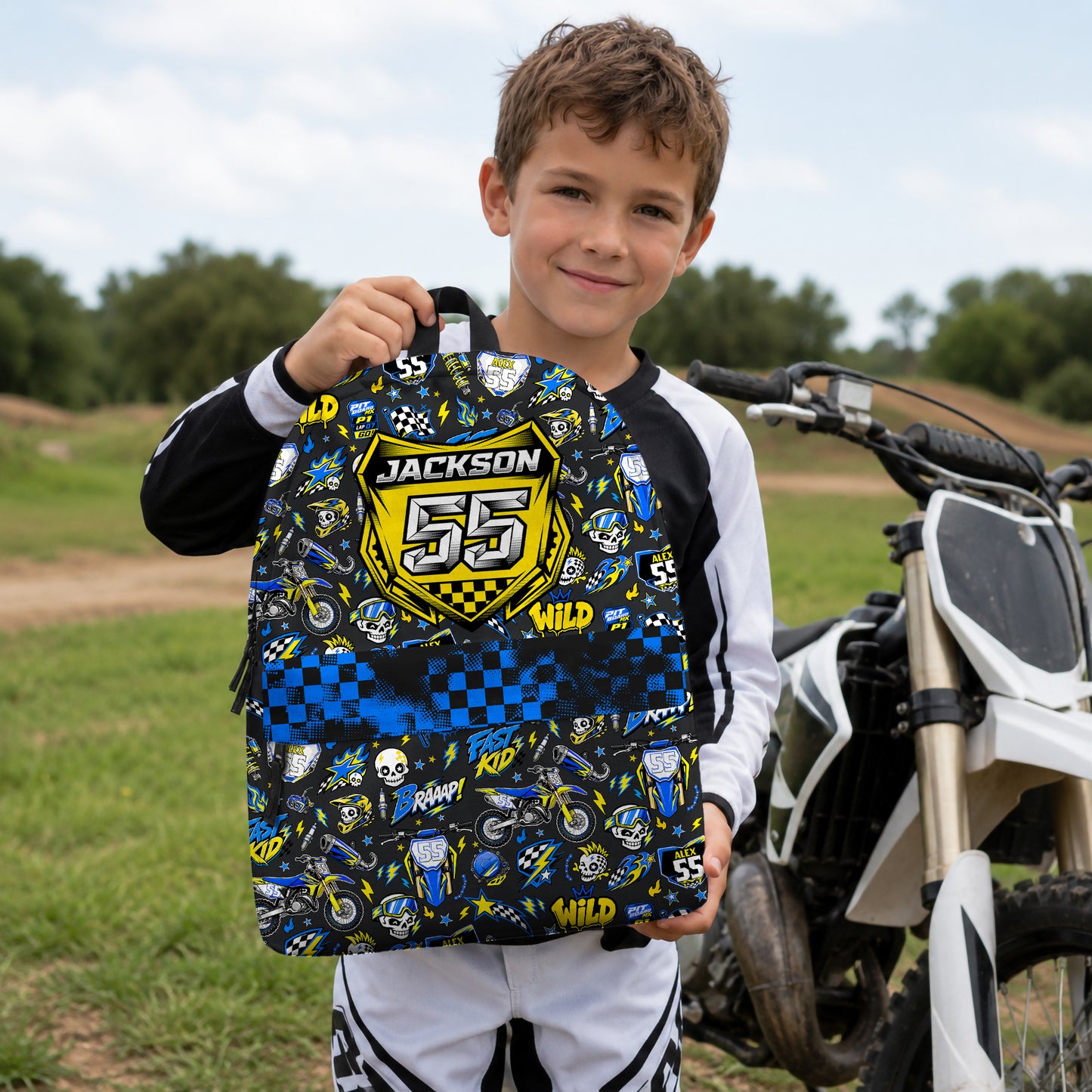 Personalized Suzuki Dirt Bike Backpack – Custom Name & Race Number