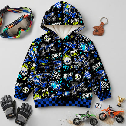 Kids Team Yamaha Blue Dirt Bike Cotton Hoodie Personalized