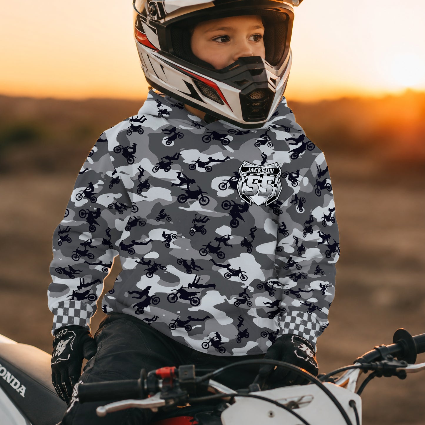 Kids Camo Dirt Bike Hoodie – Personalized