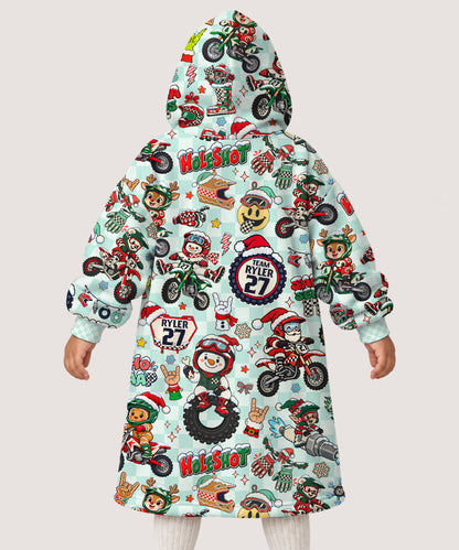 Personalized Vintage Dirt Bike Christmas Snug Hoodie-Fleece