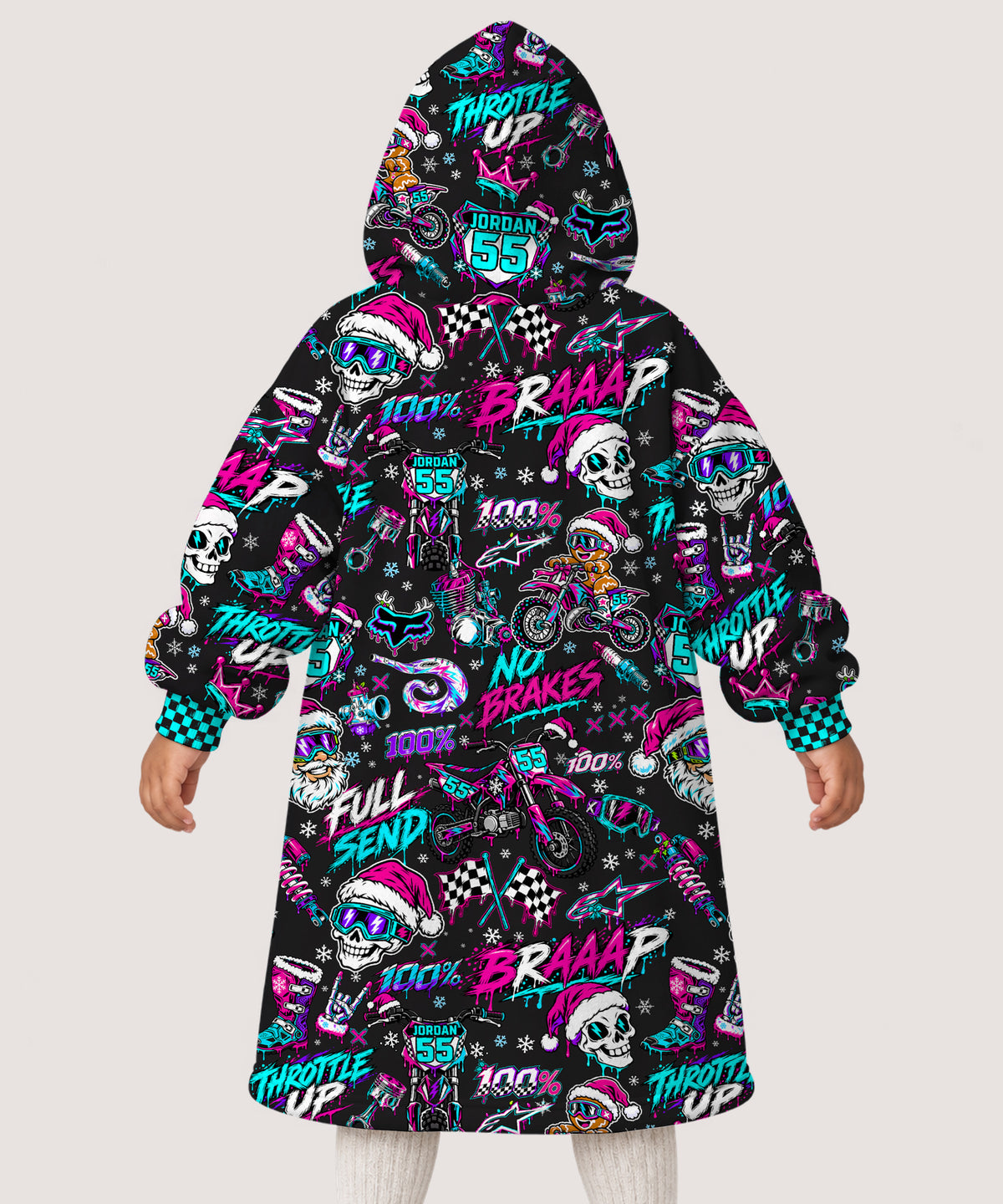 Personalized Neon Dirt Bike Christmas Snug Hoodie-Fleece