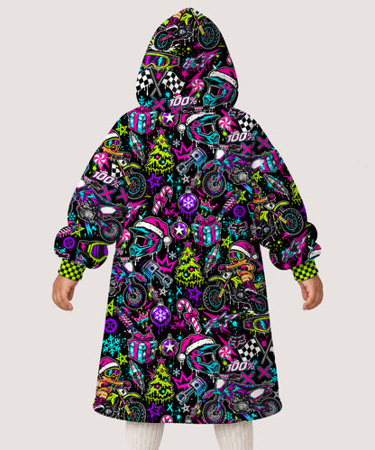 Neon Dirt Bike Christmas Snug Hoodie-Fleece