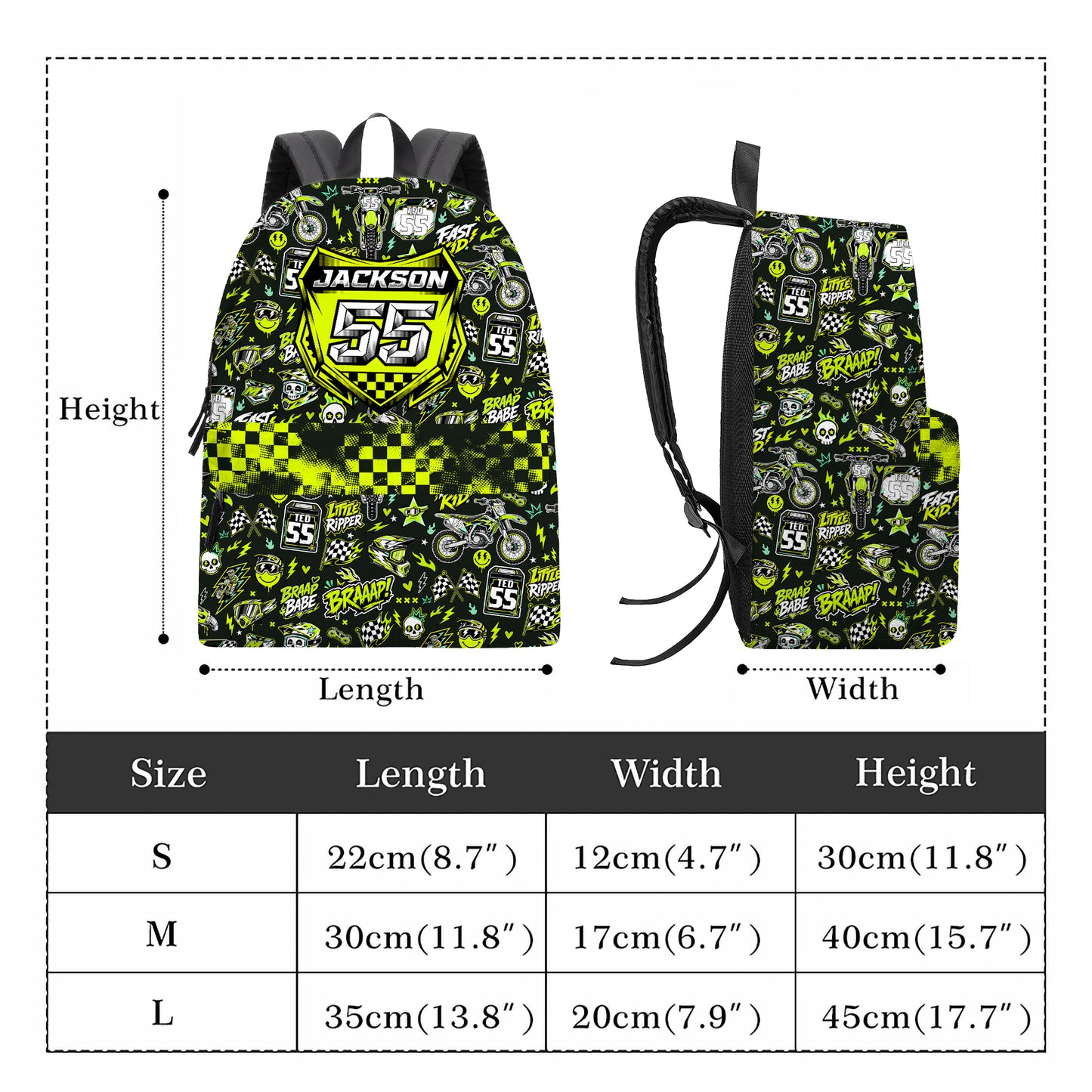 Personalized Kawasaki Dirt Bike Backpack – Custom Name & Race Number