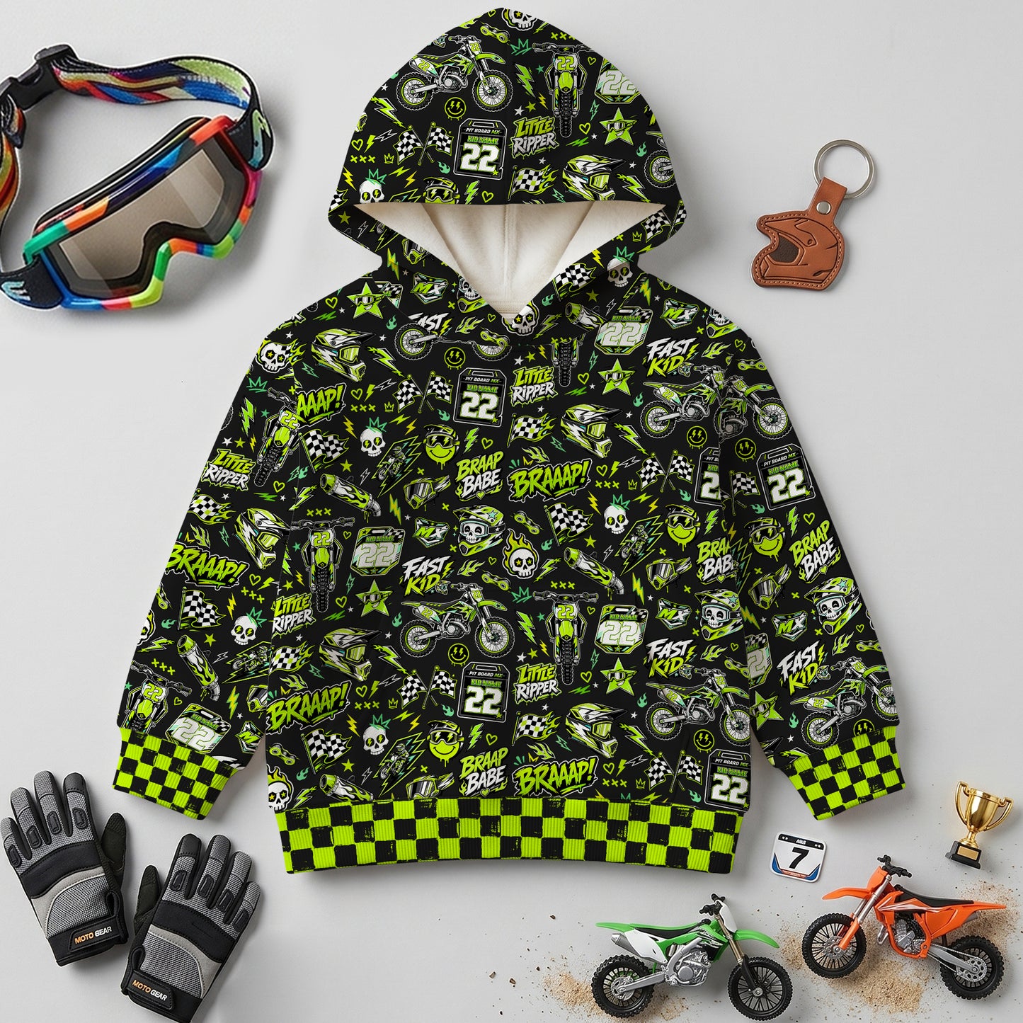 Kids Kawasaki Motocross Cotton Hoodie Personalized