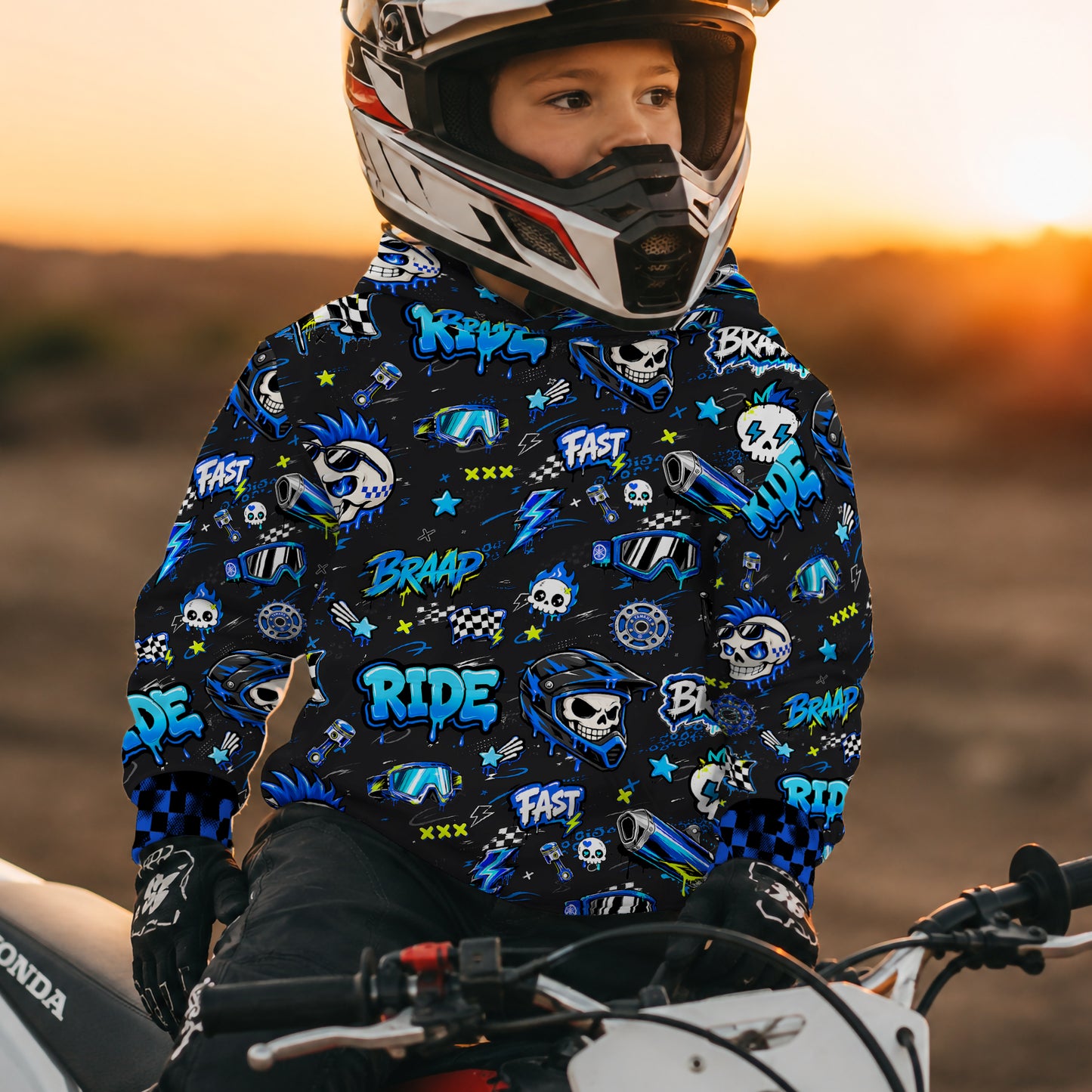 Kids Yamaha Blue Motocross Cotton Hoodie Personalized