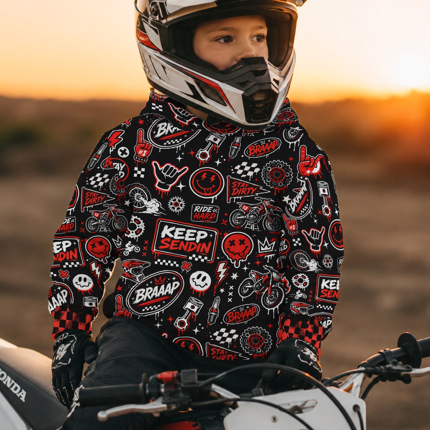 Kids Team Red Dirt Bike Cotton Hoodie Personalized