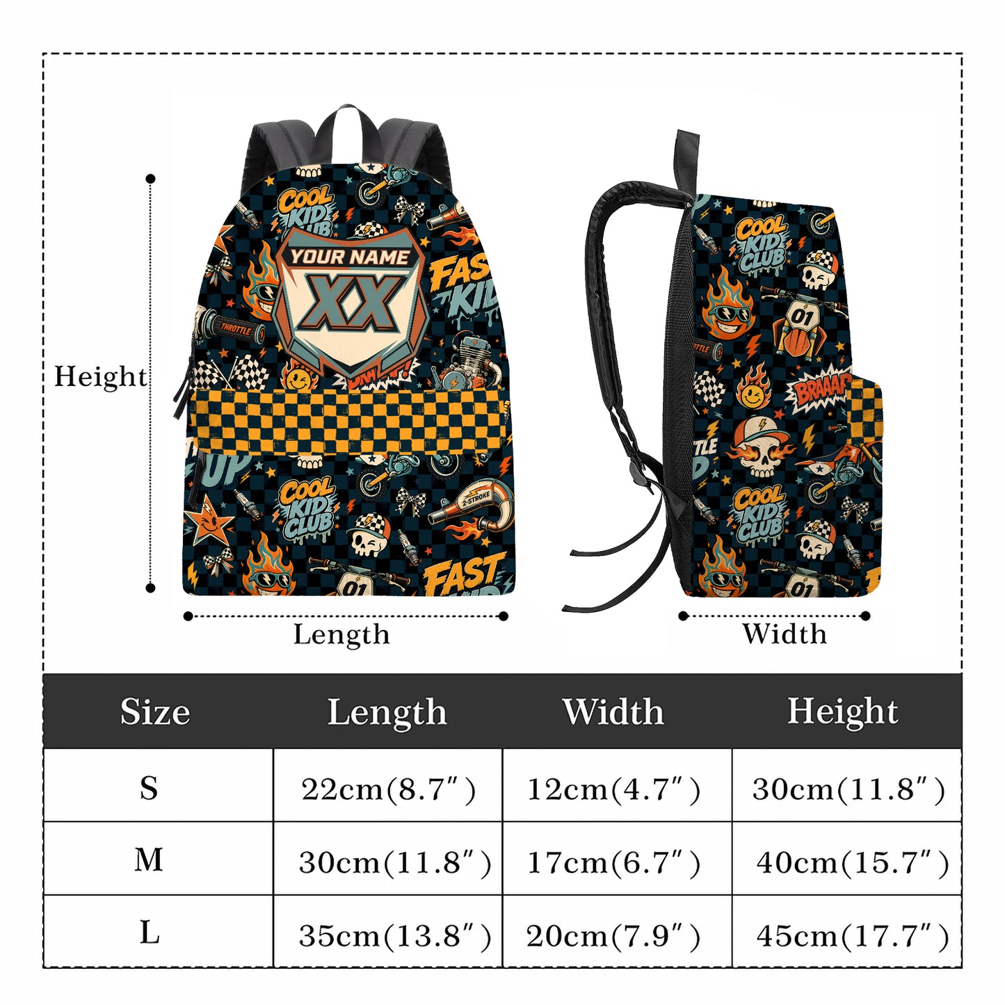 Personalized Vintage Dirt Bike Backpack – Custom Name & Race Number