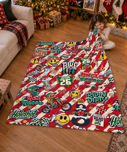 Personalized Vintage Dirt Bike Christmas Sherpa Blanket