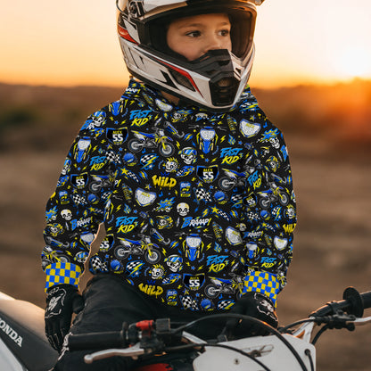 Kids Suzuki Yellow And Blue Dirt Bike Cotton Hoodie Personalized